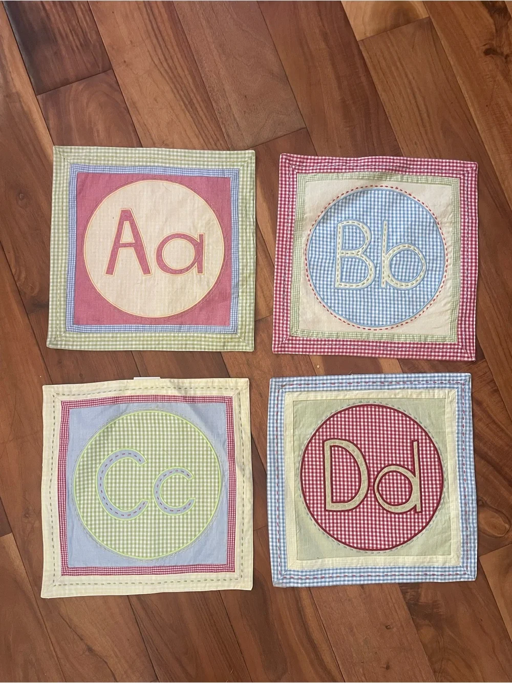 Pottery barn kids ABCs cloth quilted squares placemats hanging decor nursery